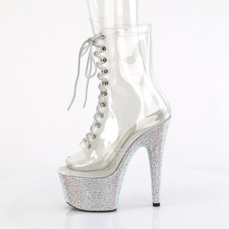 Silver / Clear Pleaser Bejeweled-1021C-7 Women's Heels Boots | AU CGWVTXJ