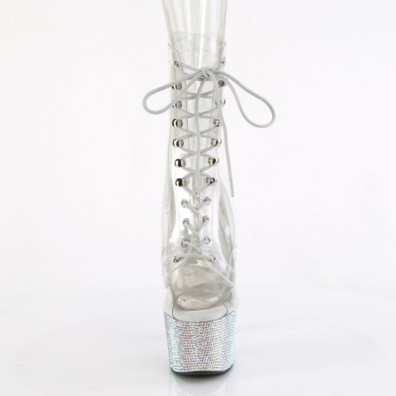 Silver / Clear Pleaser Bejeweled-1021C-7 Women's Heels Boots | AU CGWVTXJ