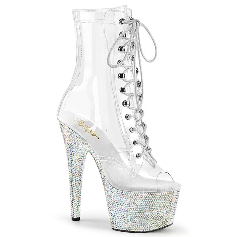 Silver / Clear Pleaser Bejeweled-1021C-7 Women\'s Heels Boots | AU CGWVTXJ