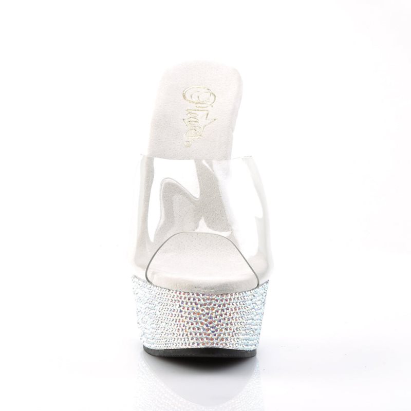 Silver / Clear Pleaser Bejeweled-601DM Women's Platform Slides | AU KSBRVOC