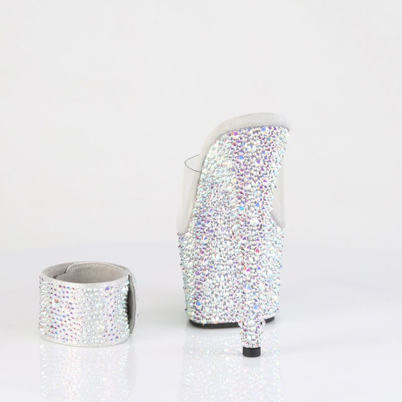 Silver / Clear Pleaser Bejeweled-712MS Rhinestones Women's Platform Slides | AUSTRALIA LPEMF