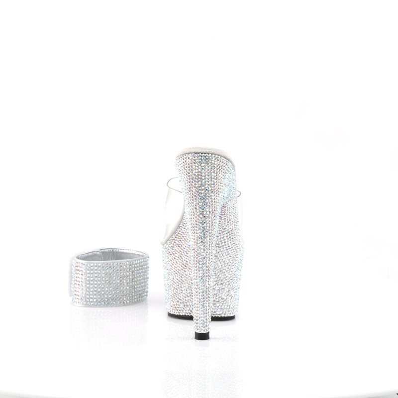 Silver / Clear Pleaser Bejeweled-712RS Women's Platform Slides | AU SCPWYRX