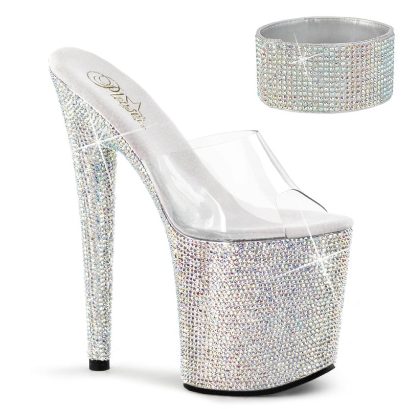 Silver / Clear Pleaser Bejeweled-812RS Women\'s Platform Heels Sandals | AU ESPLDRG