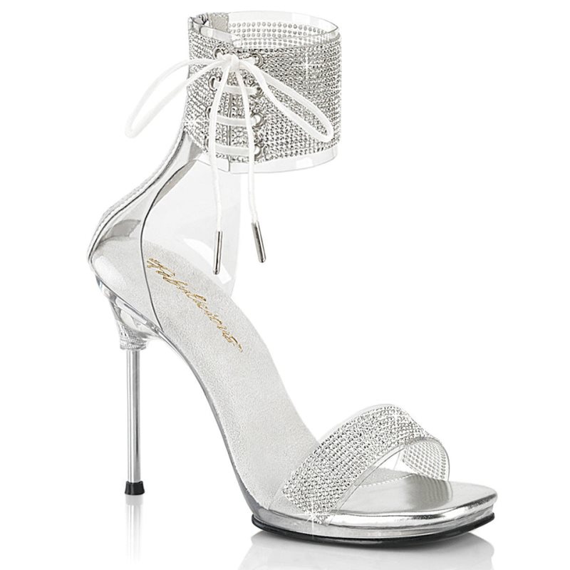 Silver / Clear Pleaser Chic-47 Women\'s Heels Sandals | AU UBTLEWR