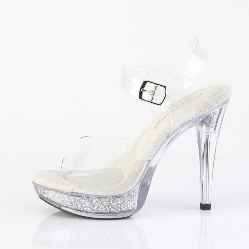 Silver / Clear Pleaser Cocktail-508RSI Rhinestones Women's Platform Heels Sandals | AUSTRALIA PIMHX