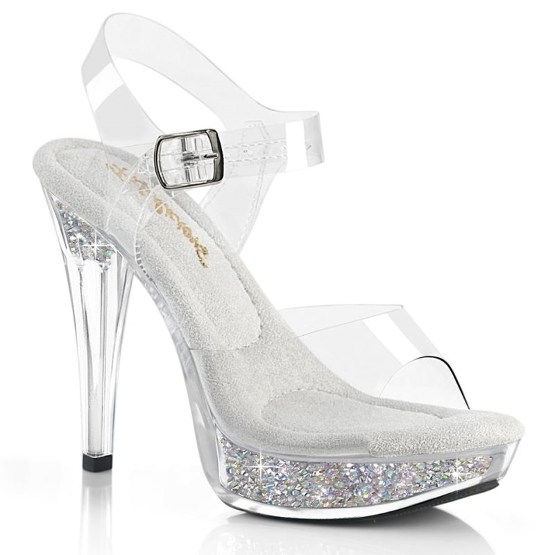 Silver / Clear Pleaser Cocktail-508RSI Rhinestones Women\'s Platform Heels Sandals | AUSTRALIA PIMHX