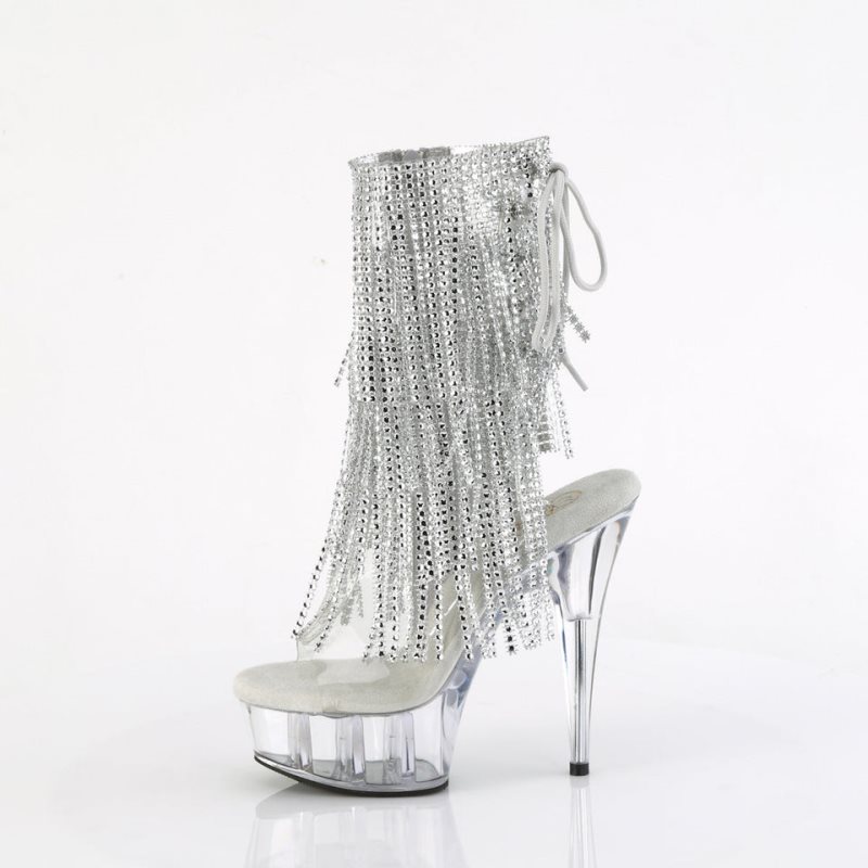 Silver / Clear Pleaser Delight-1017RSF Women's Heels Boots | AUSTRALIA MKIDS