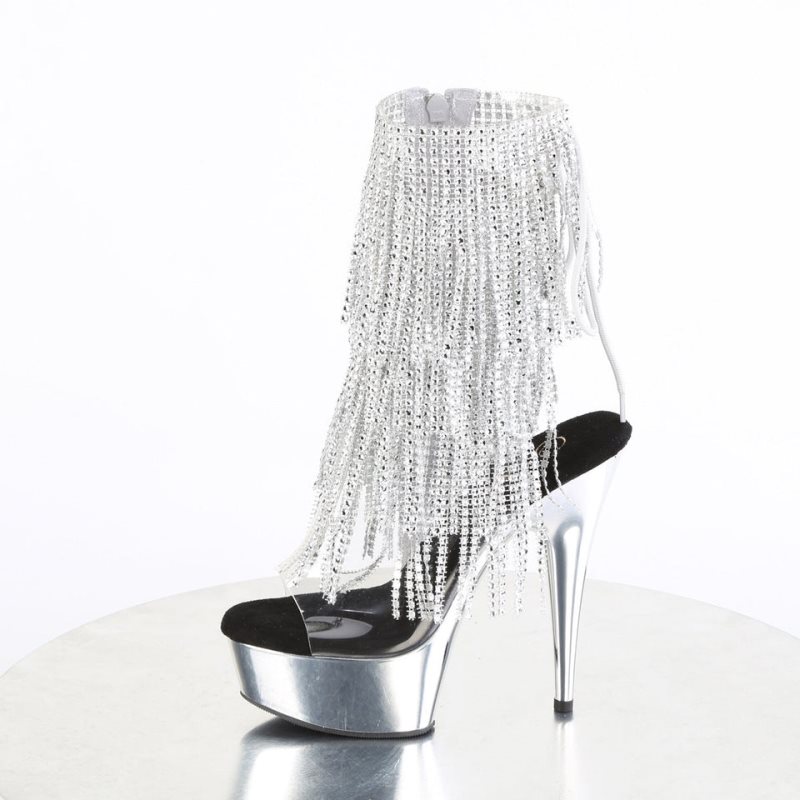 Silver / Clear Pleaser Delight-1017RSF Women's Heels Boots | AU ZQYPNAC