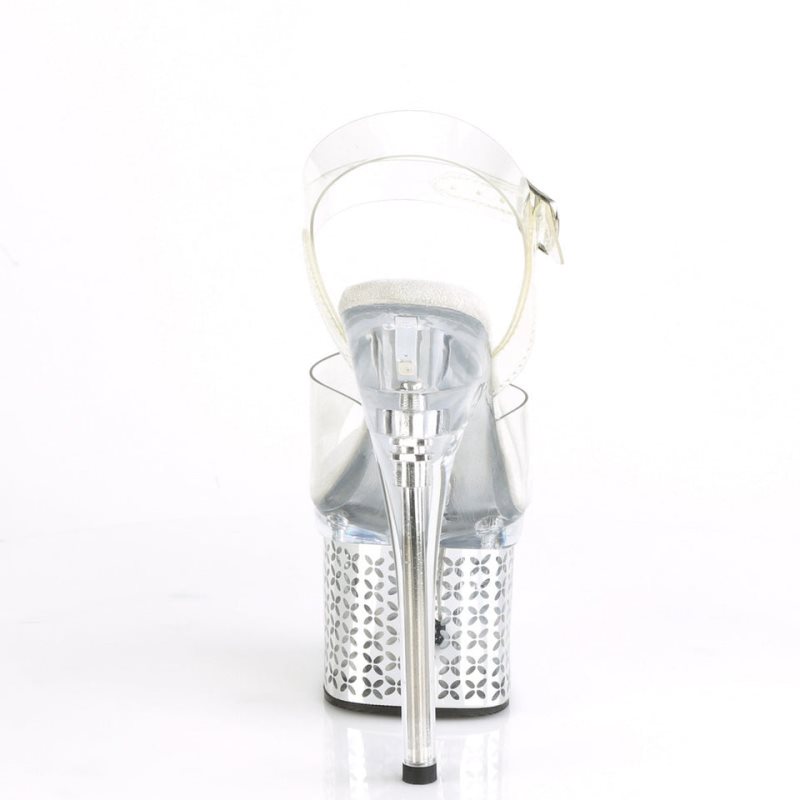 Silver / Clear Pleaser Discolite-708FLP Women's Platform Heels Sandals | AUSTRALIA QVGMK