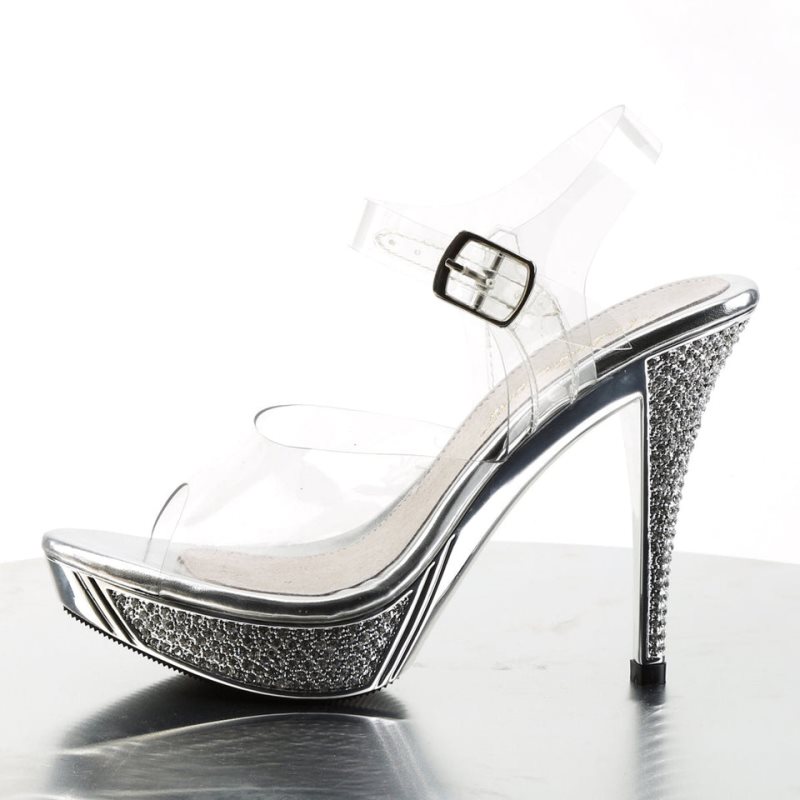 Silver / Clear Pleaser Elegant-408 Women's Platform Heels Sandals | AUSTRALIA AKWZJ