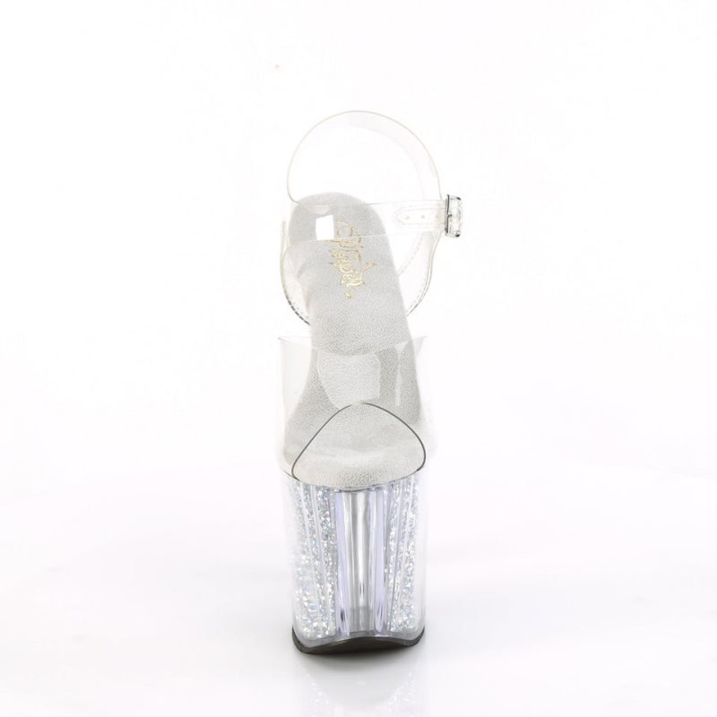 Silver / Clear Pleaser Enchant-708RSI Women's Platform Heels Sandals | AU FNTIDOM