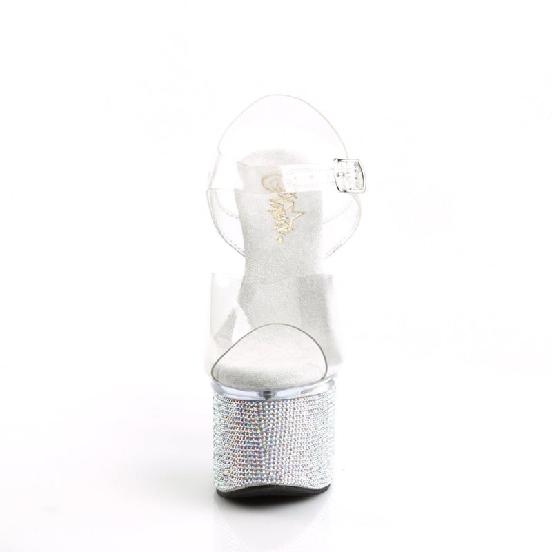 Silver / Clear Pleaser Esteem-708DM Women's Platform Heels Sandals | AUSTRALIA WQSLU