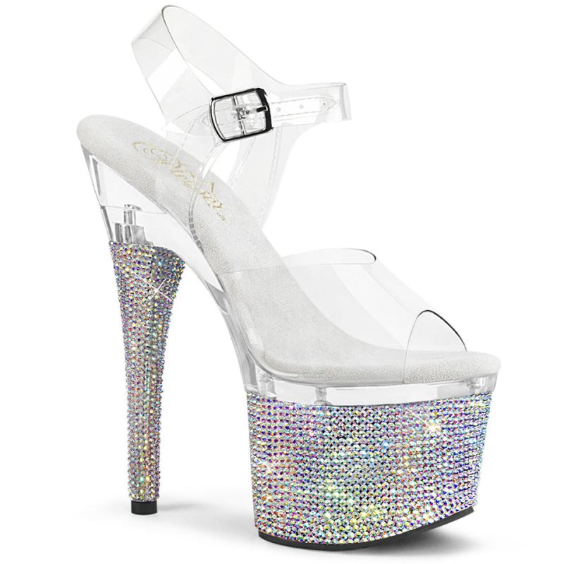 Silver / Clear Pleaser Esteem-708DM Women\'s Platform Heels Sandals | AUSTRALIA WQSLU