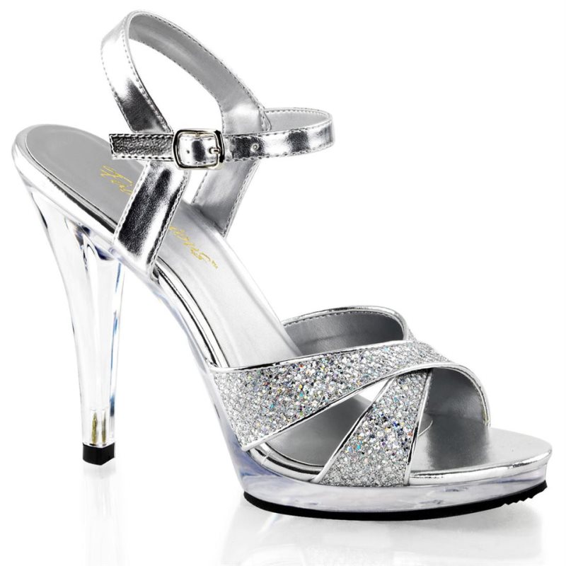 Silver / Clear Pleaser Flair-419(G) Women\'s Heels Sandals | AUSTRALIA QWTNO