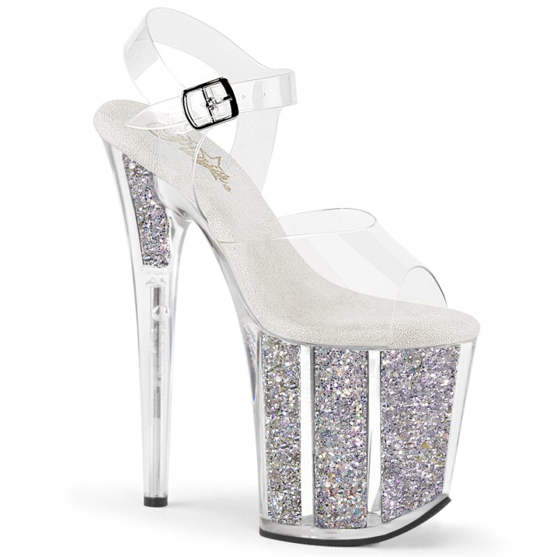 Silver / Clear Pleaser Flamingo-808G Women\'s Platform Heels Sandals | AUSTRALIA JNCRF