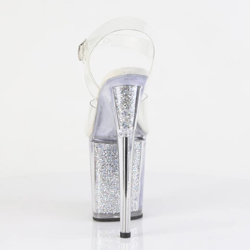 Silver / Clear Pleaser Flamingo-808RSI Rhinestones Women's Platform Heels Sandals | AUSTRALIA BYOJG