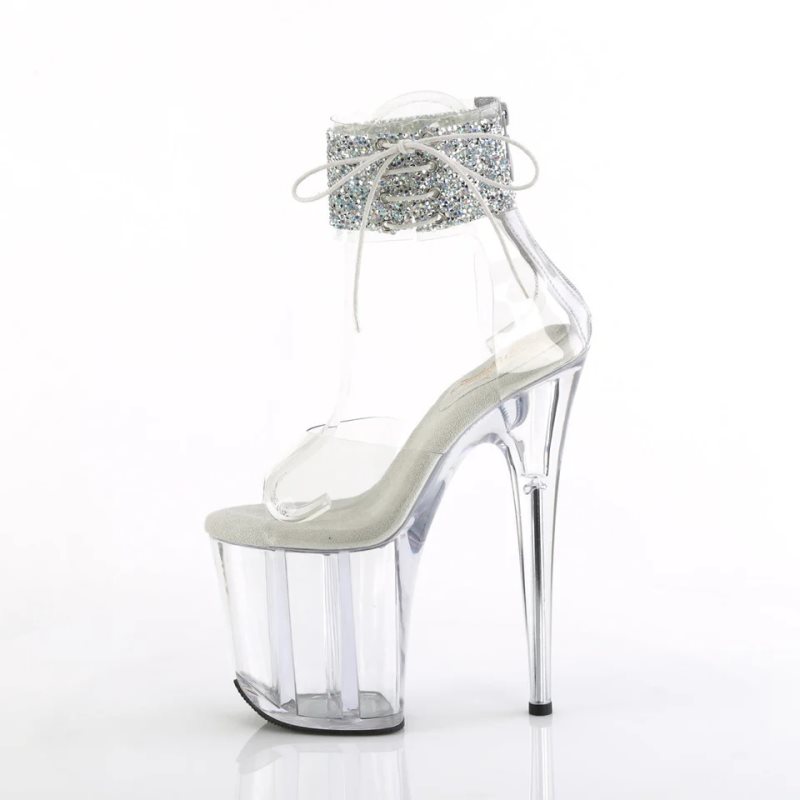 Silver / Clear Pleaser Flamingo-824RS-02 Women's Platform Heels Sandals | AUSTRALIA CUKIY