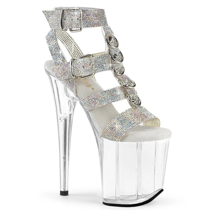 Silver / Clear Pleaser Flamingo-856RS Rhinestones Women\'s Platform Heels Sandals | AU FXVBAGT