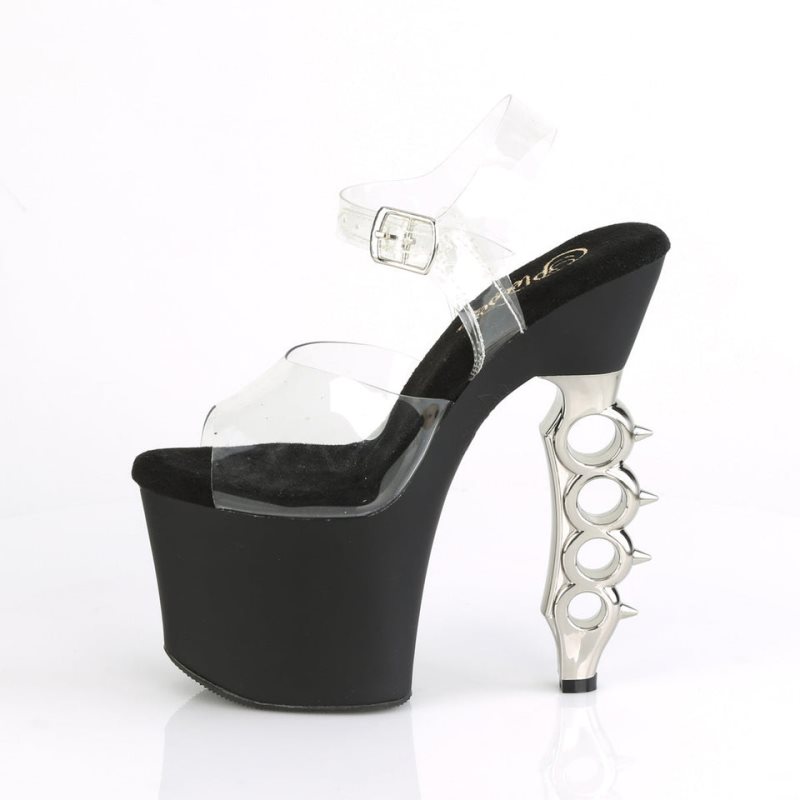 Silver / Clear Pleaser Irongrip-708 Women's Platform Heels Sandals | AU SNHJTGM