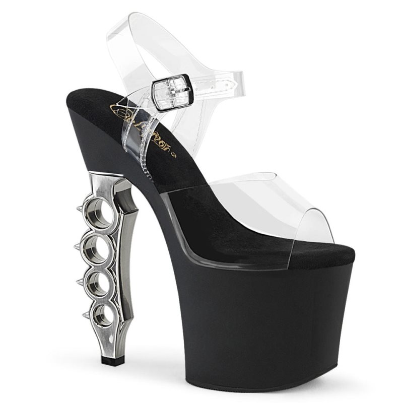 Silver / Clear Pleaser Irongrip-708 Women\'s Platform Heels Sandals | AU SNHJTGM