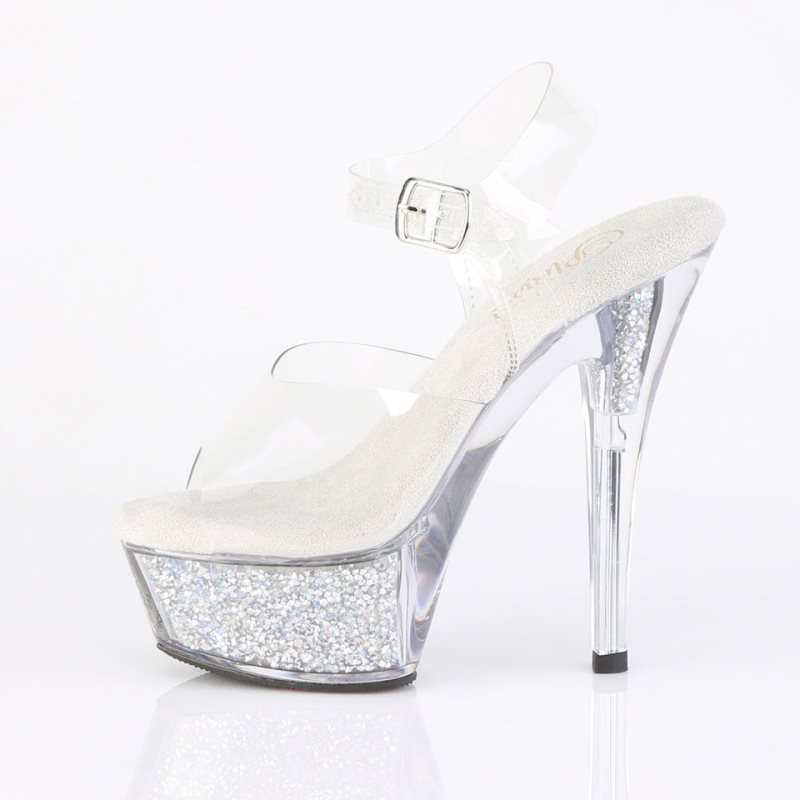 Silver / Clear Pleaser Kiss-208RSI Rhinestones Women's Platform Heels Sandals | AU KTFBCHM