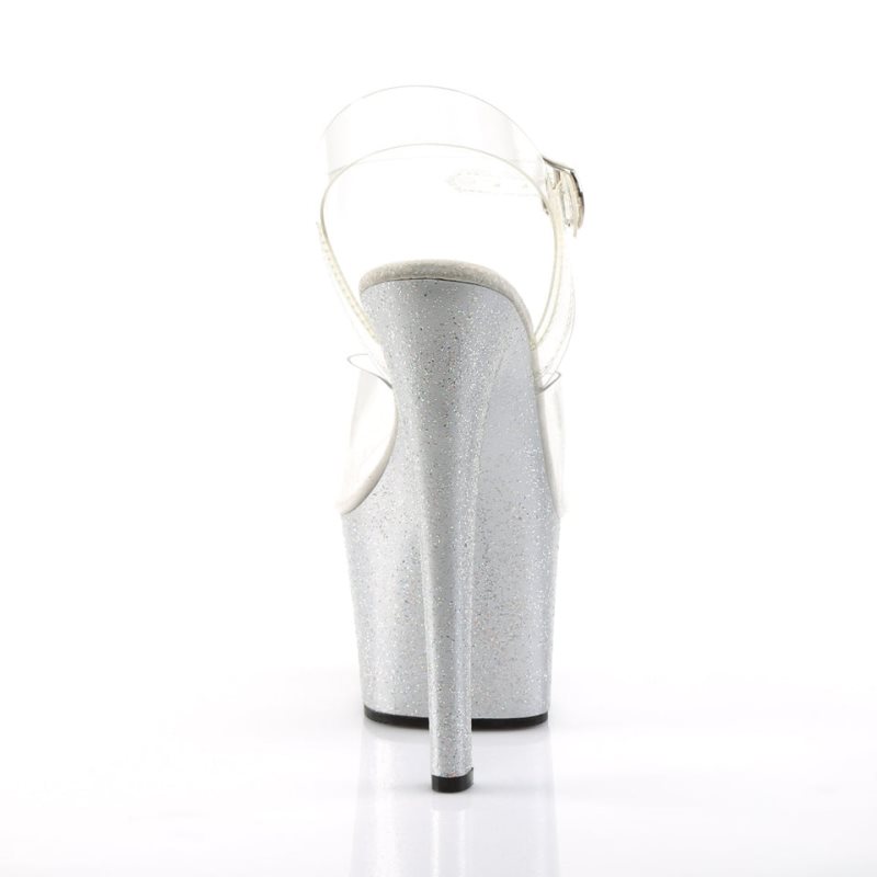 Silver / Clear Pleaser Sky-308MG Women's Platform Heels Sandals | AU BXLMNUC