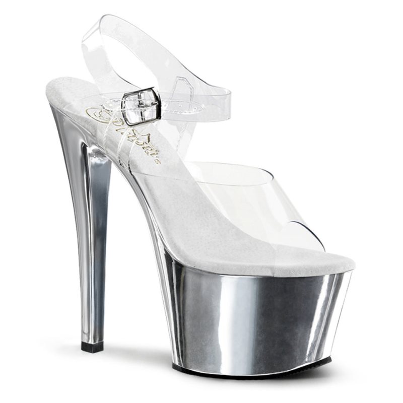 Silver / Clear Pleaser Sky-308 Women\'s Platform Heels Sandals | AUSTRALIA NMHUI