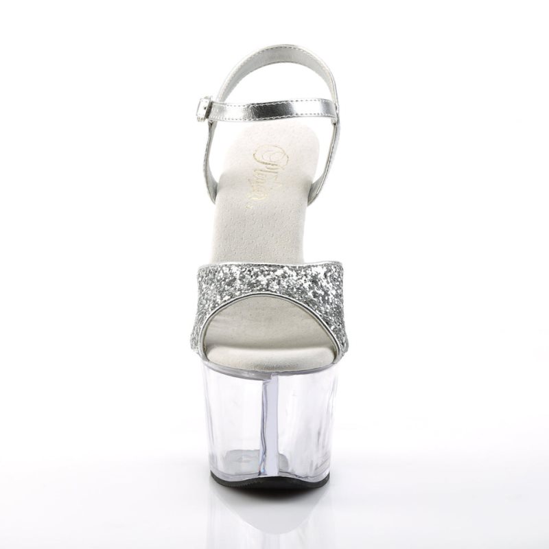 Silver / Clear Pleaser Sky-310 Women's Platform Heels Sandals | AU JTCZQYD