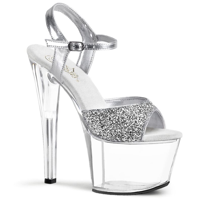 Silver / Clear Pleaser Sky-310 Women\'s Platform Heels Sandals | AU JTCZQYD