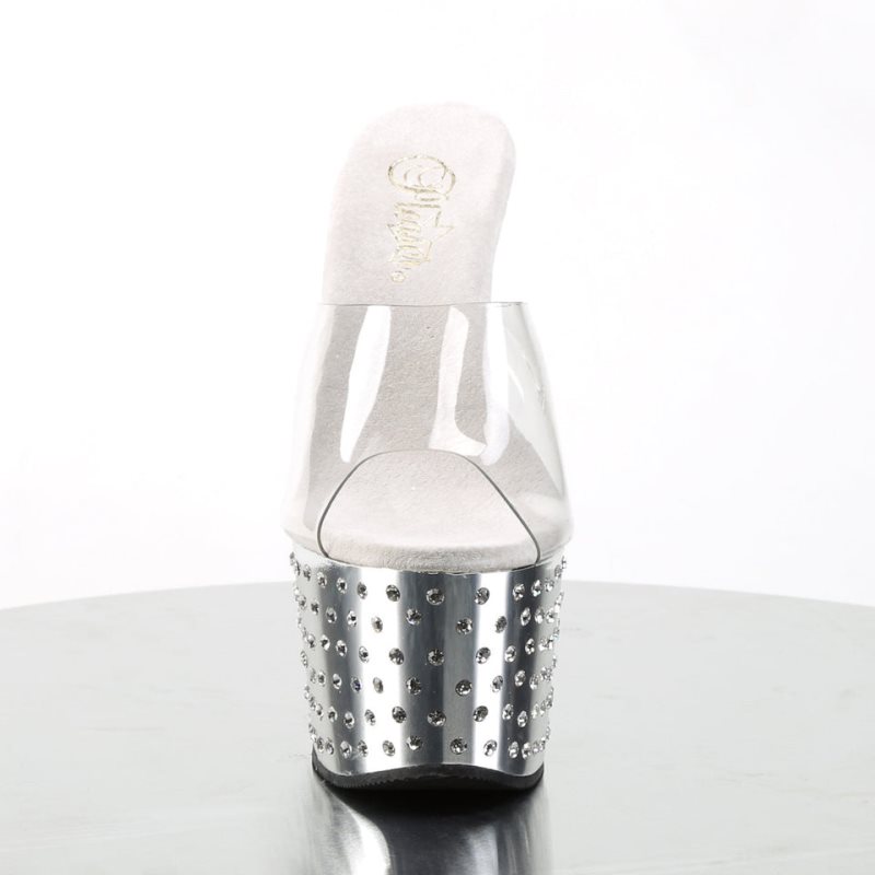 Silver / Clear Pleaser Stardust-701 Women's Platform Slides | AU FAVEJYB