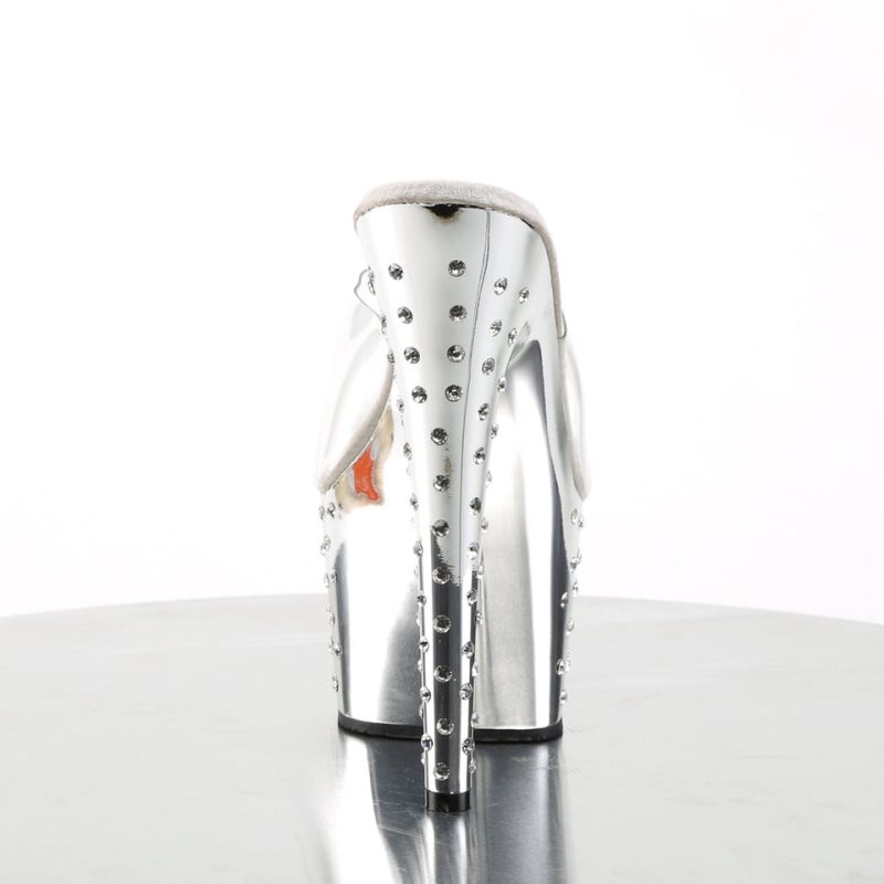 Silver / Clear Pleaser Stardust-701 Women's Platform Slides | AU FAVEJYB