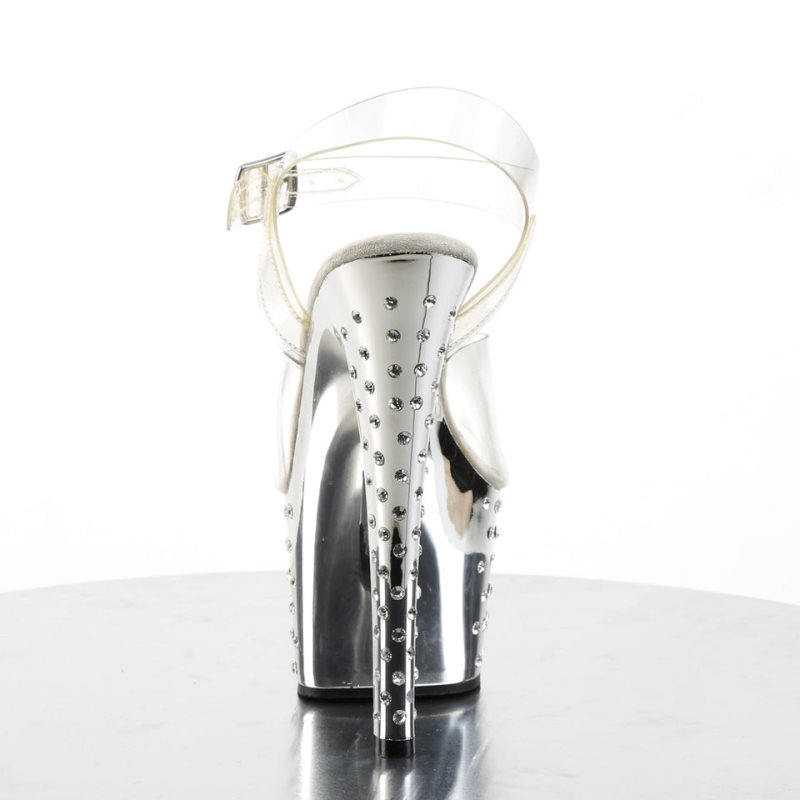 Silver / Clear Pleaser Stardust-708 Women's Platform Heels Sandals | AU XBIDOTE