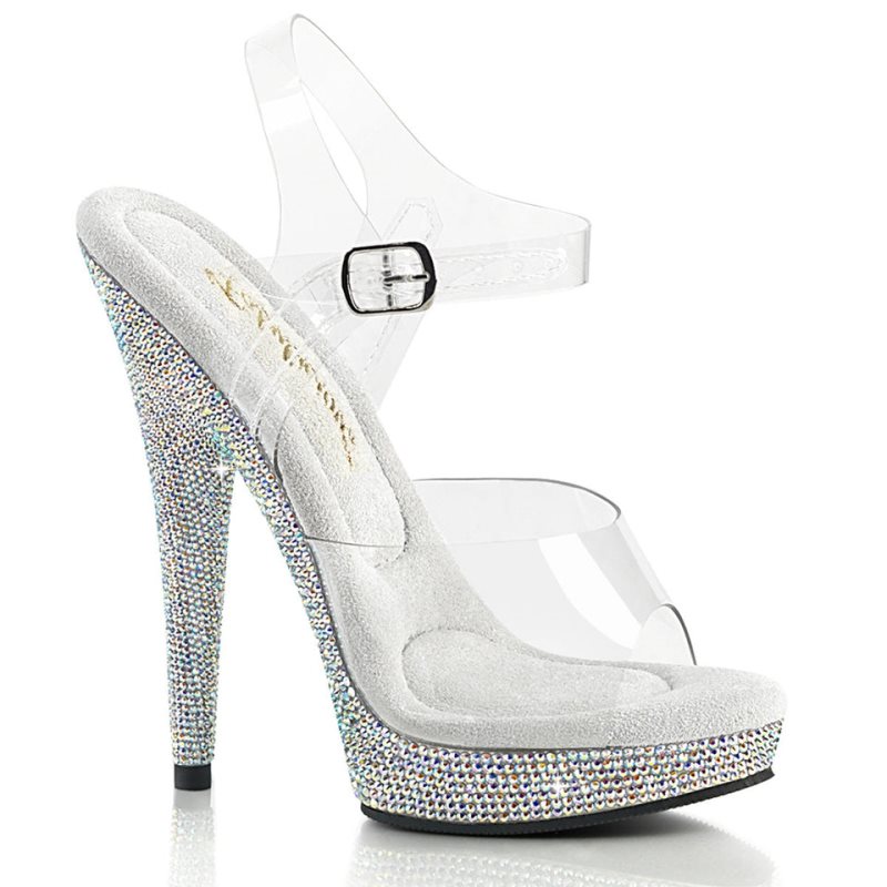 Silver / Clear Pleaser Sultry-608DM Women\'s Platform Heels Sandals | AUSTRALIA QGTME