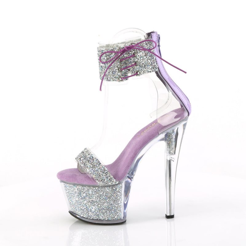 Silver / Purple Pleaser Sky-327RSI Women's Platform Heels Sandals | AU KFTUNAP