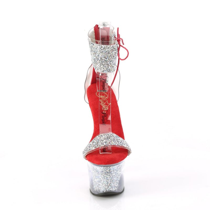 Silver / Red Pleaser Sky-327RSI Women's Platform Heels Sandals | AU DNTQLJG