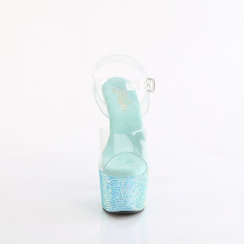 Turquoise / Clear Pleaser Bejeweled-708RRS Women's Platform Heels Sandals | AUSTRALIA KEADJ