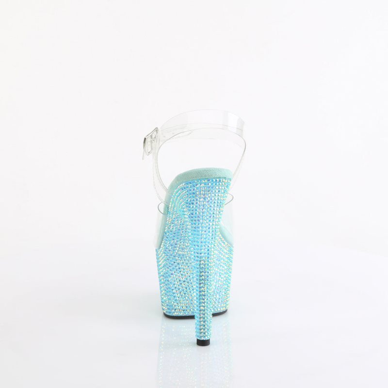 Turquoise / Clear Pleaser Bejeweled-708RRS Women's Platform Heels Sandals | AUSTRALIA KEADJ