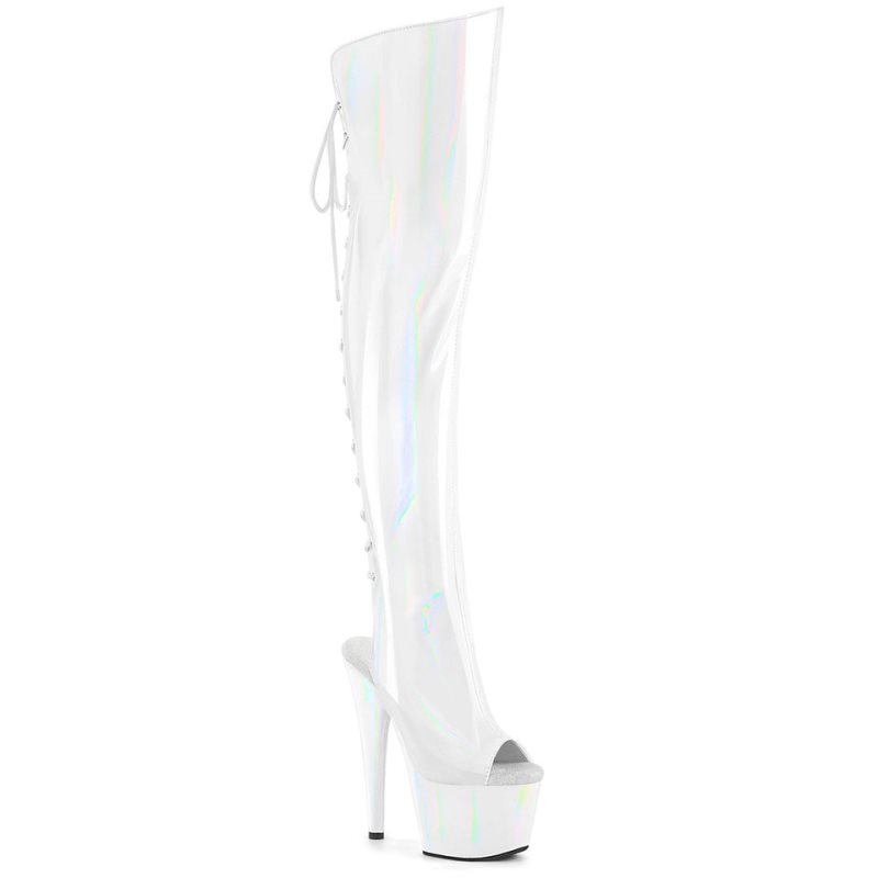 White Pleaser Adore-3019HWR Stretch Holo Women\'s Thigh High Boots | AU RXOGFPH