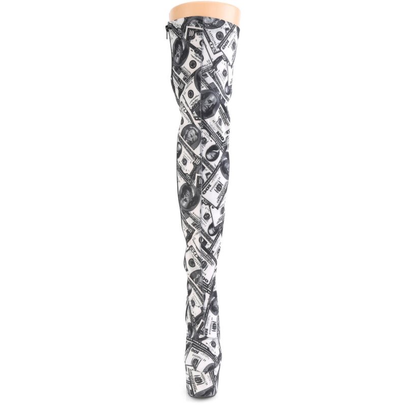 White / Black Pleaser Adore-3000DP Women's Thigh High Boots | AUSTRALIA LPOIK