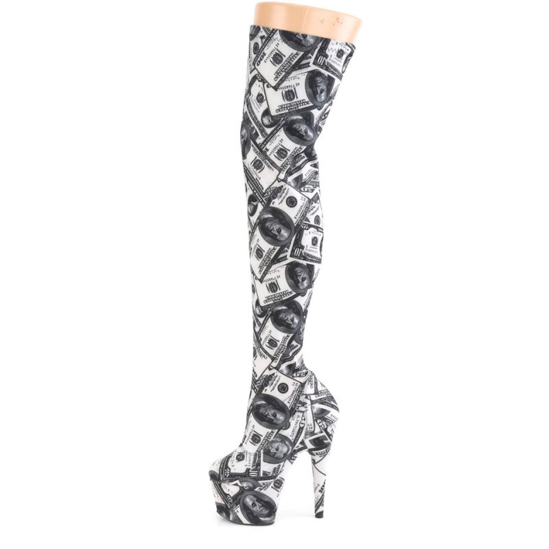 White / Black Pleaser Adore-3000DP Women's Thigh High Boots | AUSTRALIA LPOIK