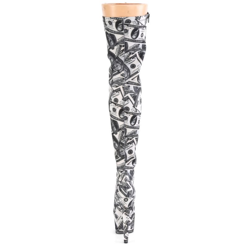 White / Black Pleaser Adore-3000DP Women's Thigh High Boots | AUSTRALIA LPOIK