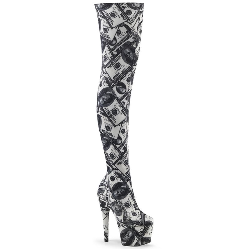 White / Black Pleaser Adore-3000DP Women\'s Thigh High Boots | AUSTRALIA LPOIK