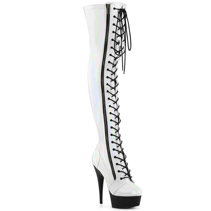 White / Black Pleaser Delight-3029 Women\'s Thigh High Boots | AU DMGBKYJ