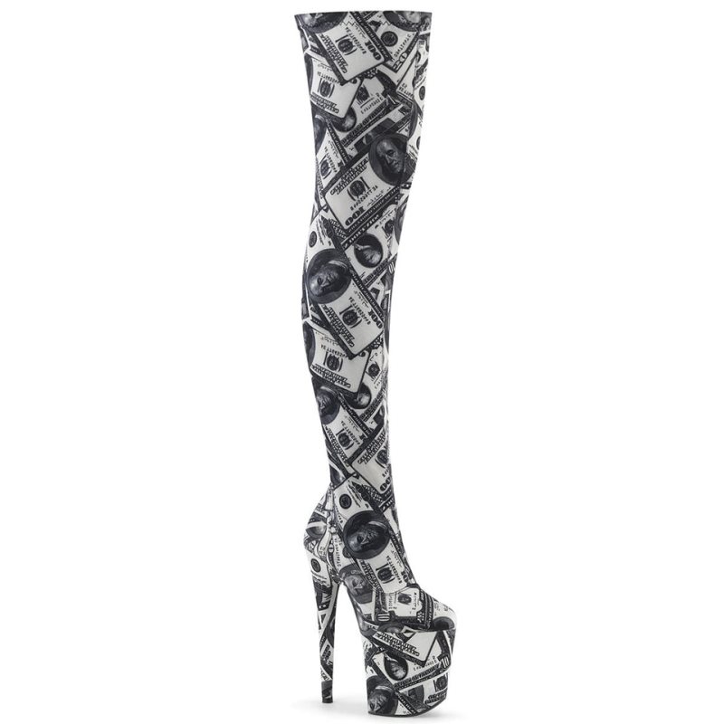 White / Black Pleaser Flamingo-3000DP Women\'s Thigh High Boots | AUSTRALIA NIXLJ