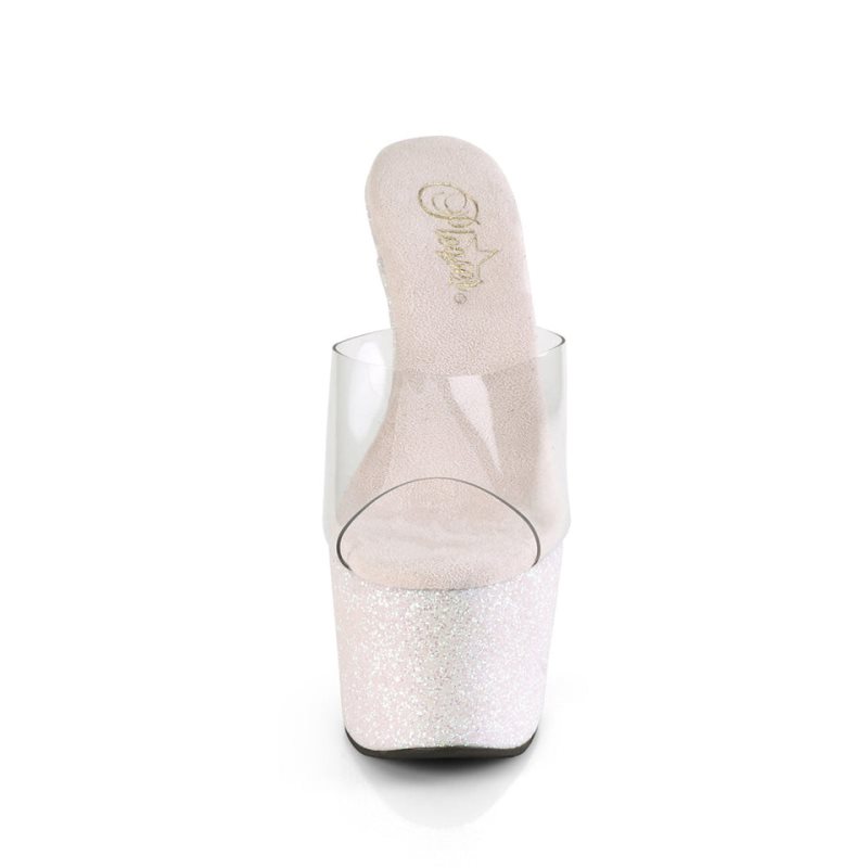 White / Clear Pleaser Adore-701HMG Women's Platform Slides | AUSTRALIA NVJSC