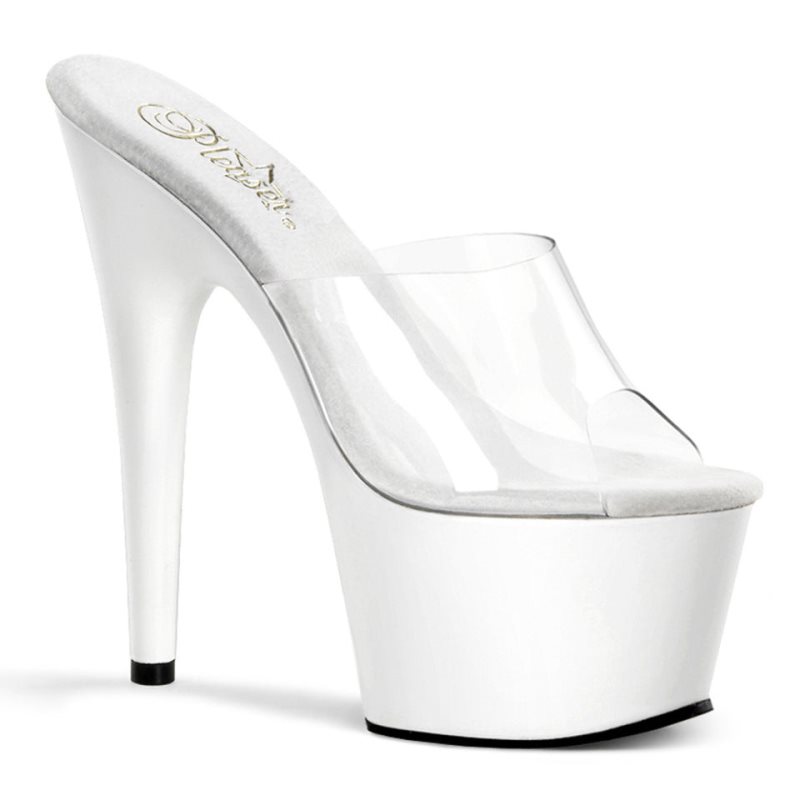 White / Clear Pleaser Adore-701 Women\'s Platform Slides | AU CDQWOXN