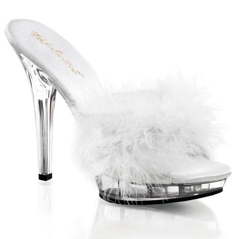 White / Clear Pleaser Lip-101-8 Women\'s Platform Slides | AU MWLCPAF