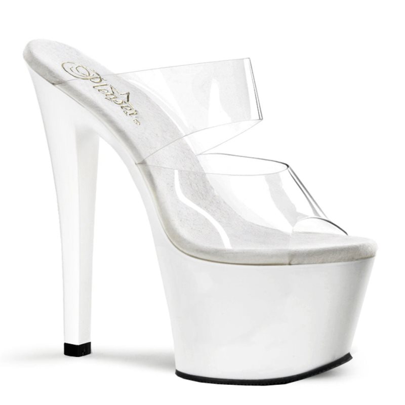 White / Clear Pleaser Sky-302 Women\'s Platform Slides | AUSTRALIA DRHPC