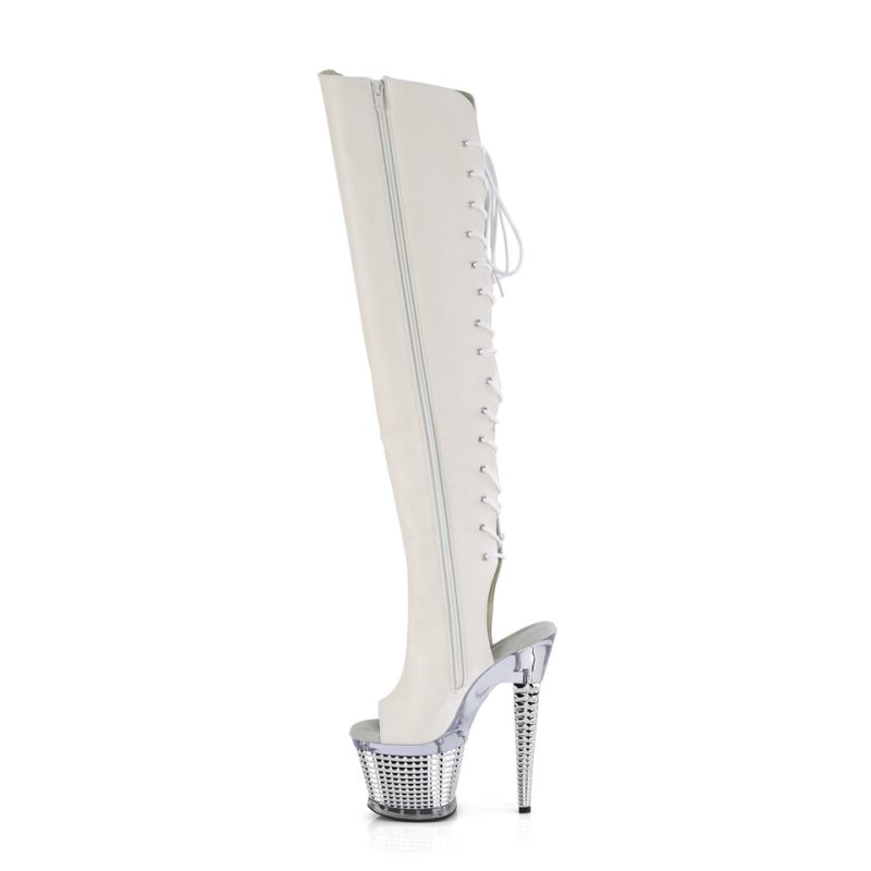 White / Clear Pleaser Spectator-3019 Vegan Leather Women's Thigh High Boots | AU AQFUYCP