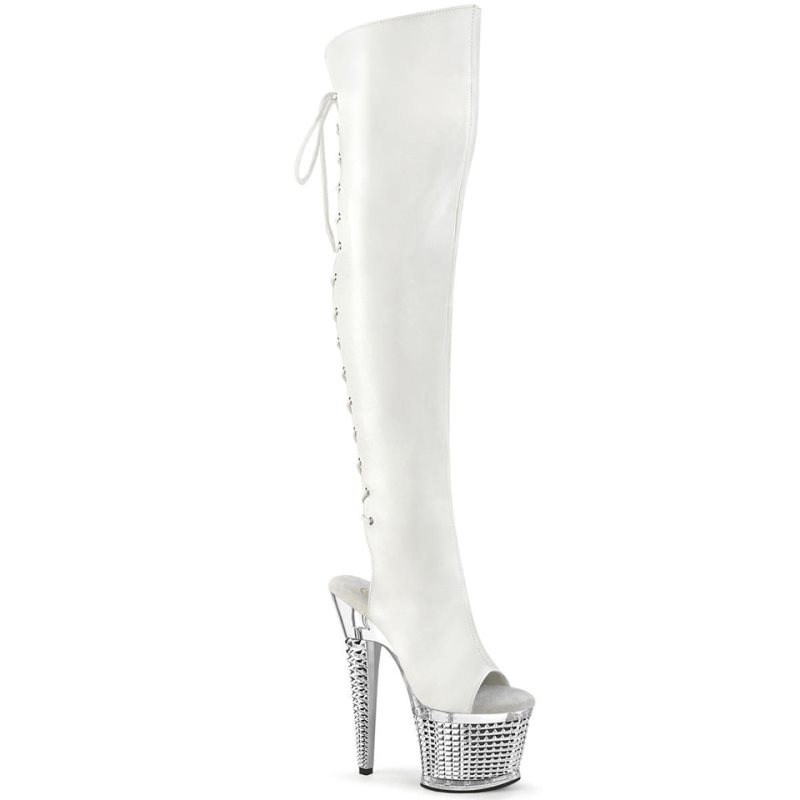 White / Clear Pleaser Spectator-3019 Vegan Leather Women\'s Thigh High Boots | AU AQFUYCP